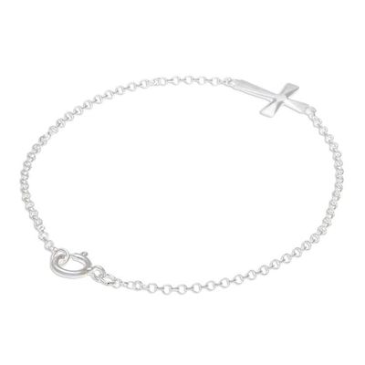 Alternate image for Sterling Silver Cross Pendant Bracelet from Thailand Profession of Faith