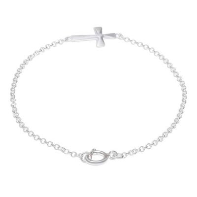 Alternate image for Sterling Silver Cross Pendant Bracelet from Thailand Profession of Faith