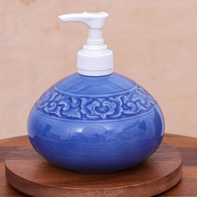 Alternate image for Hand Crafted Celadon Ceramic Floral Soap Dispenser Fragrant Bath