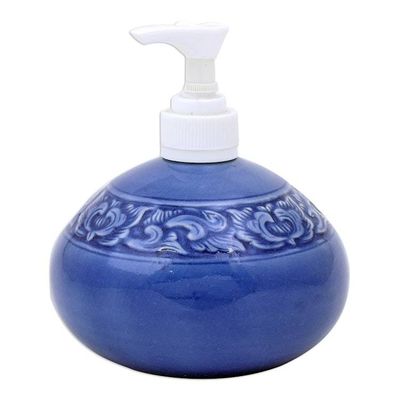 Alternate image for Hand Crafted Celadon Ceramic Floral Soap Dispenser Fragrant Bath