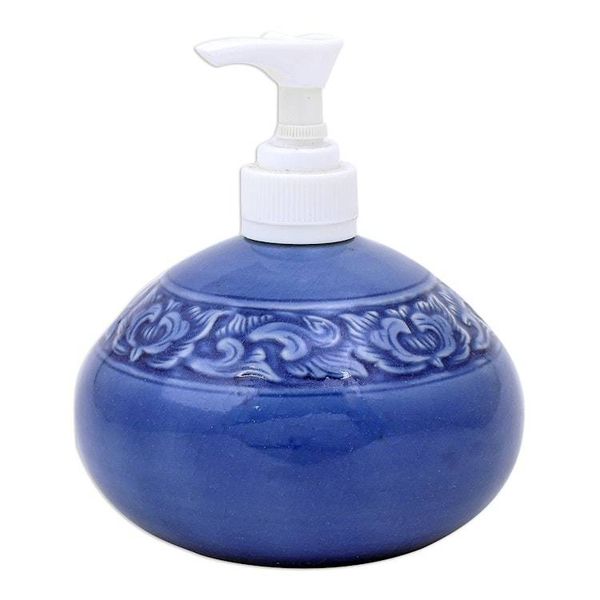 Alternate image for Hand Crafted Celadon Ceramic Floral Soap Dispenser Fragrant Bath