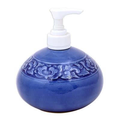 Alternate image for Hand Crafted Celadon Ceramic Floral Soap Dispenser Fragrant Bath