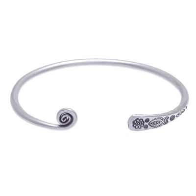 Alternate image for Thai Handmade Sterling Silver Cuff Bracelet Fish and Flowers