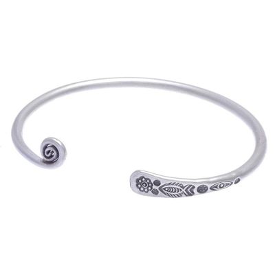 Alternate image for Thai Handmade Sterling Silver Cuff Bracelet Fish and Flowers