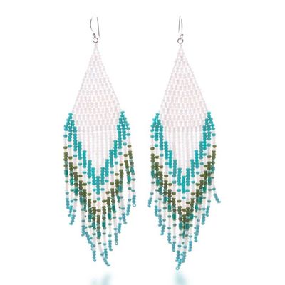 Alternate image for Handmade White and Turquoise Glass Beaded Waterfall Earrings Lanna Waterfall in Turquoise