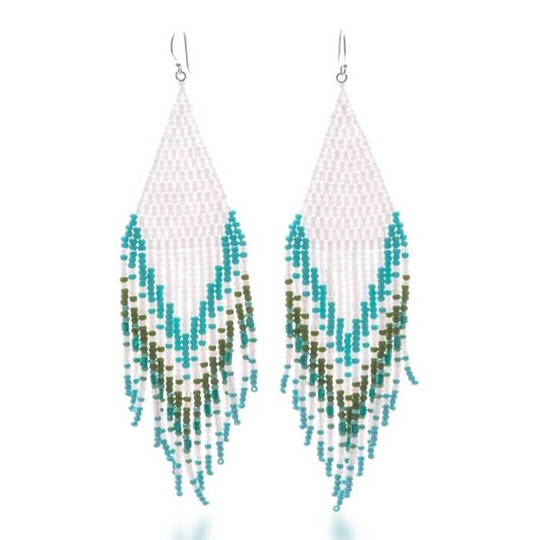 Alternate image for Handmade White and Turquoise Glass Beaded Waterfall Earrings Lanna Waterfall in Turquoise