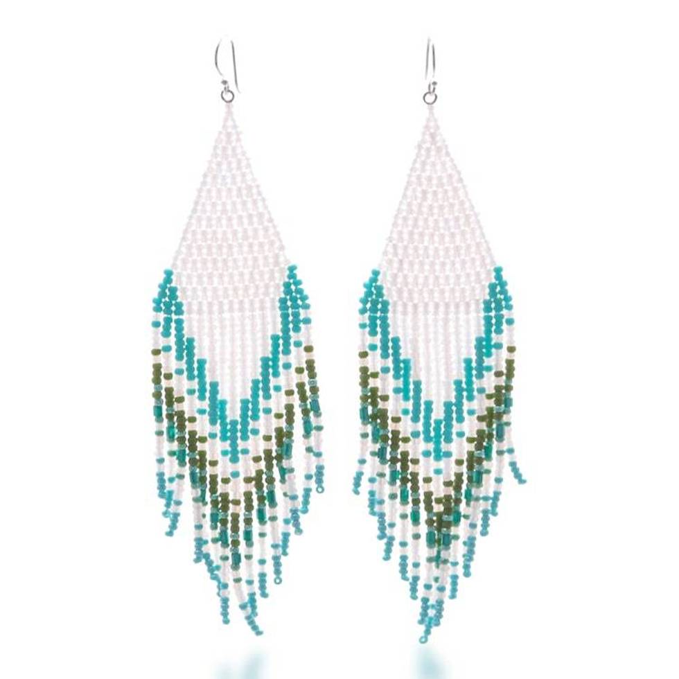 Handmade White and Turquoise Glass Beaded Waterfall Earrings 'Lanna Waterfall in Turquoise'