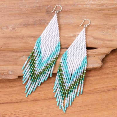 Alternate image for Handmade White and Turquoise Glass Beaded Waterfall Earrings Lanna Waterfall in Turquoise
