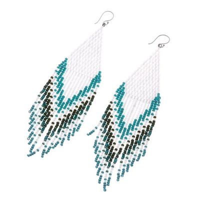 Alternate image for Handmade White and Turquoise Glass Beaded Waterfall Earrings Lanna Waterfall in Turquoise
