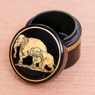 Alternate image for Petite Round Thai Lacquered Wood Box with Elephants Two Thai Elephants