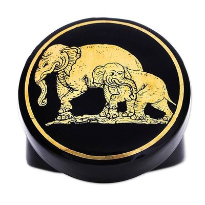 Alternate image for Petite Round Thai Lacquered Wood Box with Elephants Two Thai Elephants