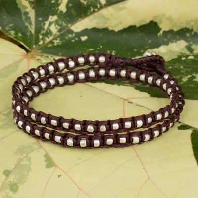 Primary image for Silver Accents Wrap Bracelet Thai Hill Tribe Jewelry Floral Moon in Burgundy