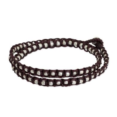 Alternate image for Silver Accents Wrap Bracelet Thai Hill Tribe Jewelry Floral Moon in Burgundy