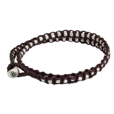 Alternate image for Silver Accents Wrap Bracelet Thai Hill Tribe Jewelry Floral Moon in Burgundy