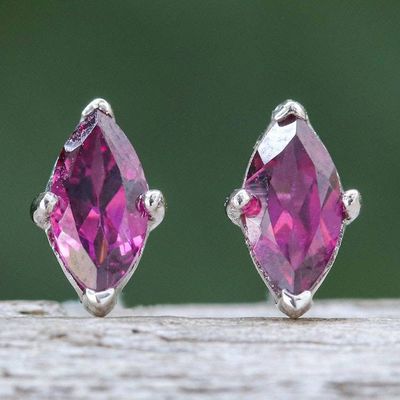 Alternate image for Polished Button Earrings with Marquise-Shaped Rhodolite Gems The Eternal Marchioness
