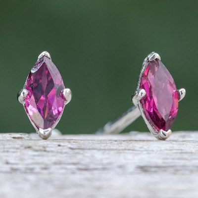 Alternate image for Polished Button Earrings with Marquise-Shaped Rhodolite Gems The Eternal Marchioness