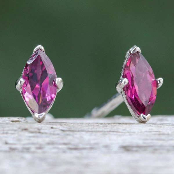 Alternate image for Polished Button Earrings with Marquise-Shaped Rhodolite Gems The Eternal Marchioness