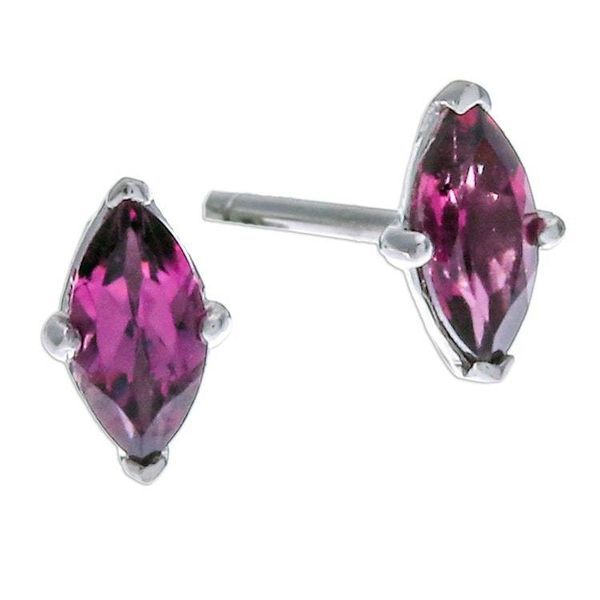 Alternate image for Polished Button Earrings with Marquise-Shaped Rhodolite Gems The Eternal Marchioness