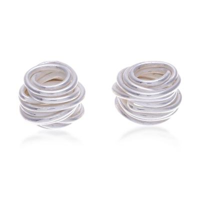 Alternate image for Sterling Silver Stud Earrings with Modern Wire Design Shining Wires