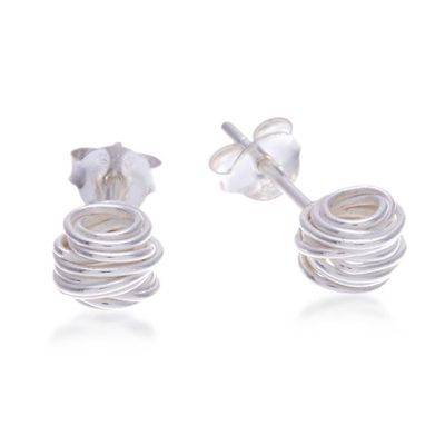 Alternate image for Sterling Silver Stud Earrings with Modern Wire Design Shining Wires