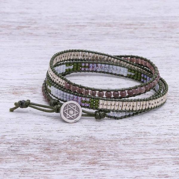 Alternate image for Beaded Leather Wrap Bracelet with Star of David Pa Sak Star