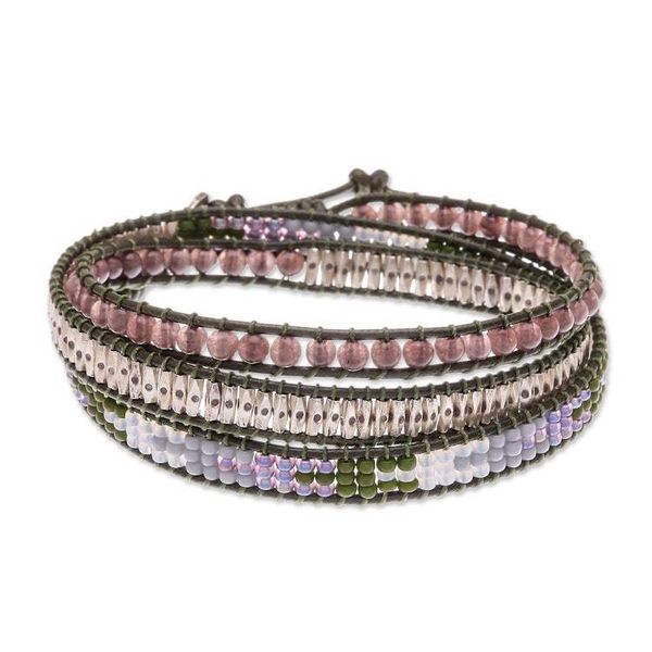 Alternate image for Beaded Leather Wrap Bracelet with Star of David Pa Sak Star