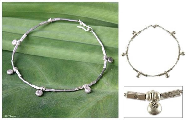 Alternate image for 950 Silver Charm Anklet Dainty Blossoms