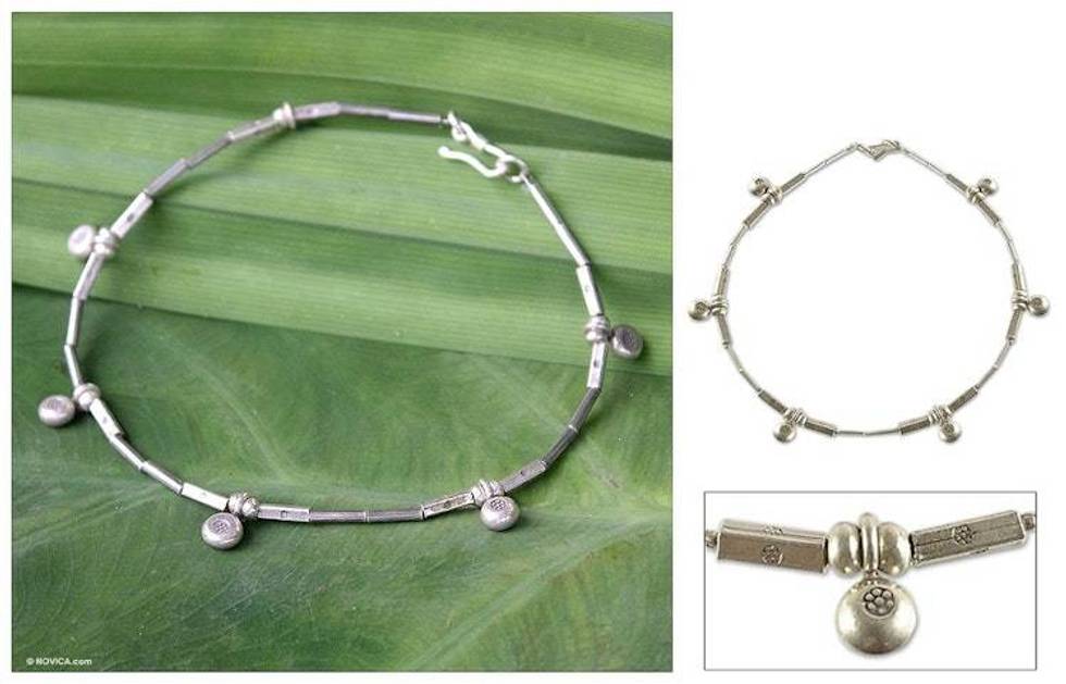 950 Silver Charm Anklet 'Dainty Blossoms'