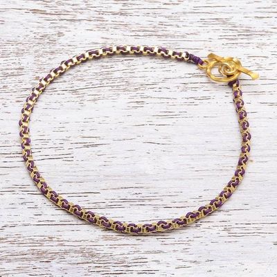 Alternate image for Gold Plated Brass Chain Bracelet in Purple from Thailand Golden Day in Purple
