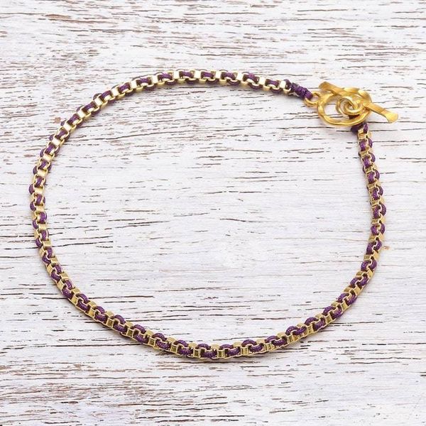Alternate image for Gold Plated Brass Chain Bracelet in Purple from Thailand Golden Day in Purple