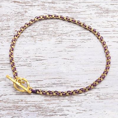 Alternate image for Gold Plated Brass Chain Bracelet in Purple from Thailand Golden Day in Purple