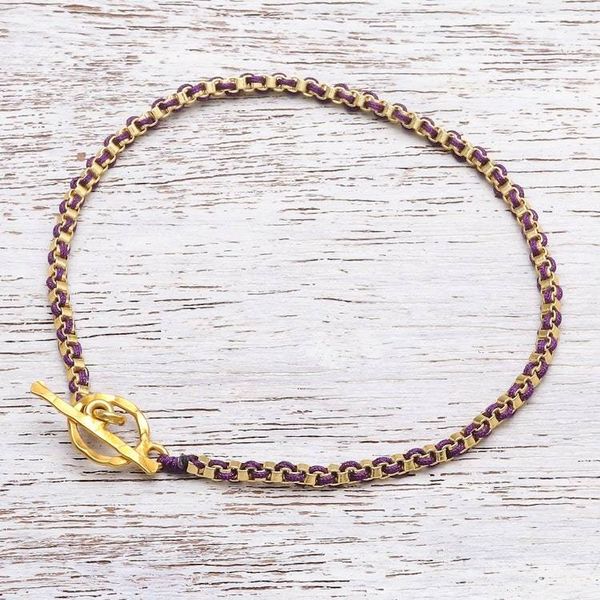 Alternate image for Gold Plated Brass Chain Bracelet in Purple from Thailand Golden Day in Purple