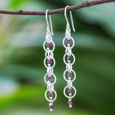 Primary image for Garnet Dangle Earrings with Sterling Rings from Thailand Ringed Gems