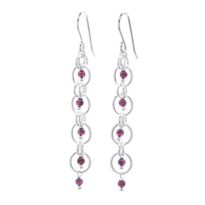 Alternate image for Garnet Dangle Earrings with Sterling Rings from Thailand Ringed Gems