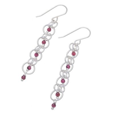 Alternate image for Garnet Dangle Earrings with Sterling Rings from Thailand Ringed Gems