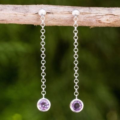 Primary image for Brushed Sterling Silver and Amethyst Long Earrings Light