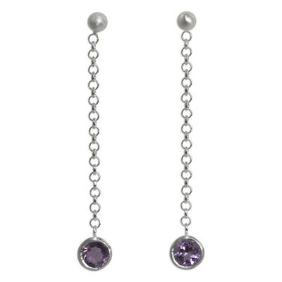 Alternate image for Brushed Sterling Silver and Amethyst Long Earrings Light