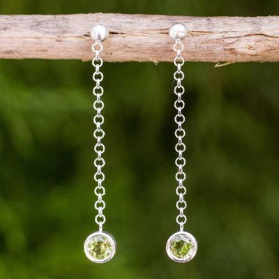 Primary image for Long Sterling Silver Earrings Crafted by Hand with Peridot Light