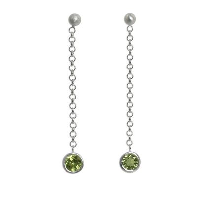 Alternate image for Long Sterling Silver Earrings Crafted by Hand with Peridot Light