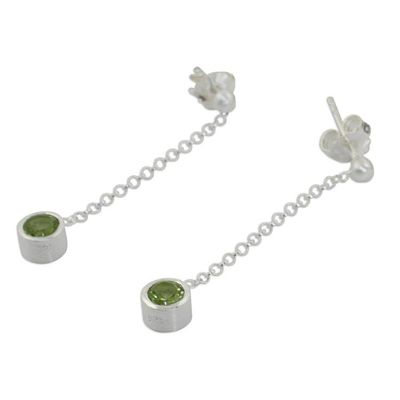 Alternate image for Long Sterling Silver Earrings Crafted by Hand with Peridot Light