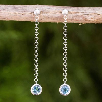 Primary image for Sterling Silver Long Earrings with Faceted Blue Topaz Light