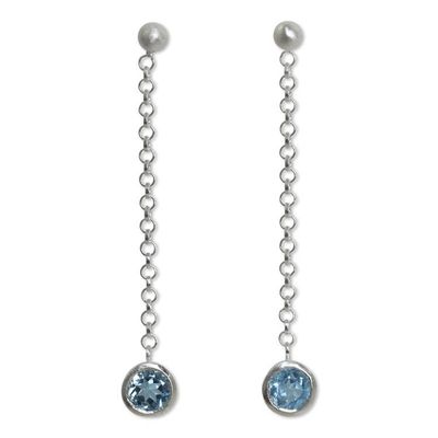 Alternate image for Sterling Silver Long Earrings with Faceted Blue Topaz Light