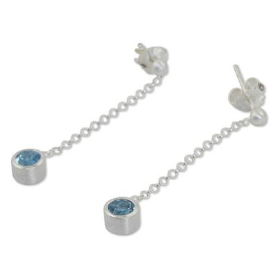 Alternate image for Sterling Silver Long Earrings with Faceted Blue Topaz Light