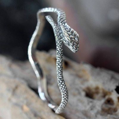 Alternate image for Hand Made Sterling Silver Snake Bangle Bracelet King Cobra