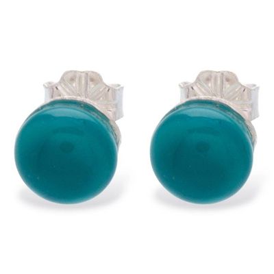 Alternate image for Fused Glass Silver Teal Stud Earrings Handcrafted in Mexico Essential Teal