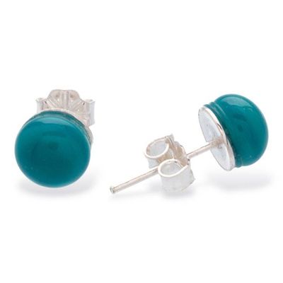 Alternate image for Fused Glass Silver Teal Stud Earrings Handcrafted in Mexico Essential Teal