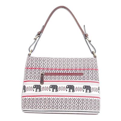 Alternate image for Elephant Motif Cotton and Leather Shoulder Bag Hmong Elephants