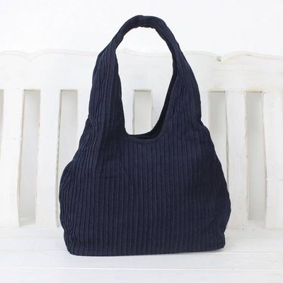 Alternate image for Textured Cotton Shoulder Bag in Midnight from Thailand Thai Texture in Midnight