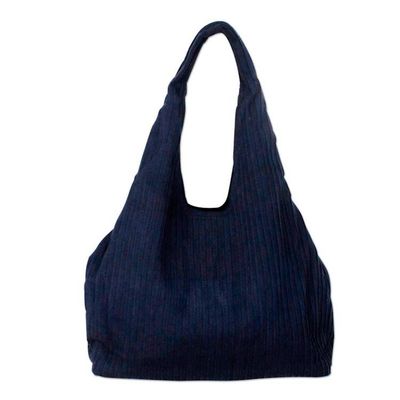 Alternate image for Textured Cotton Shoulder Bag in Midnight from Thailand Thai Texture in Midnight