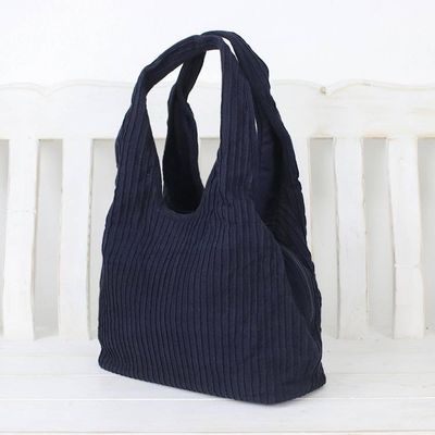 Alternate image for Textured Cotton Shoulder Bag in Midnight from Thailand Thai Texture in Midnight